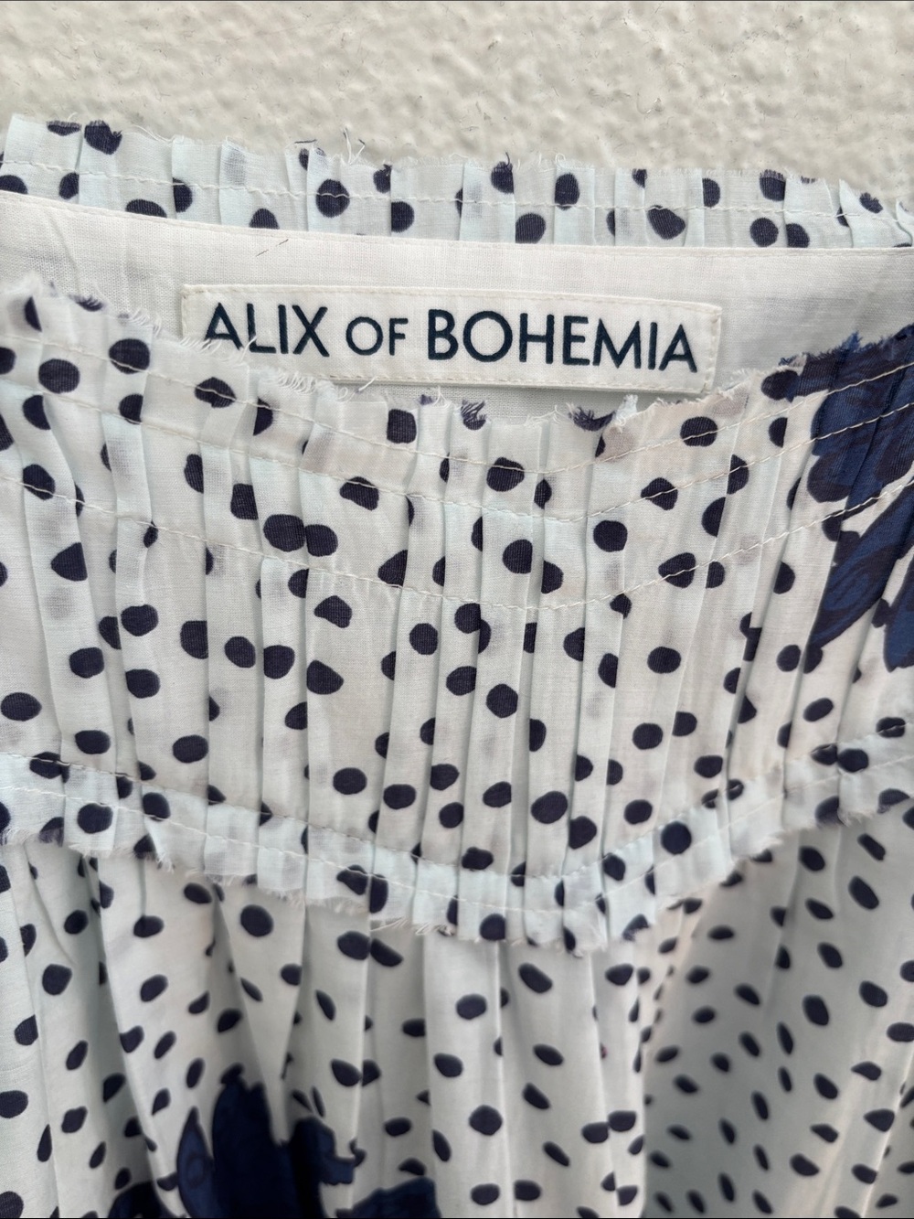 Alix Of Bohemia Cotton Silk Floral Polka Dot Eden Indigo Dahlia Midi Dress - Picture 7 of 13